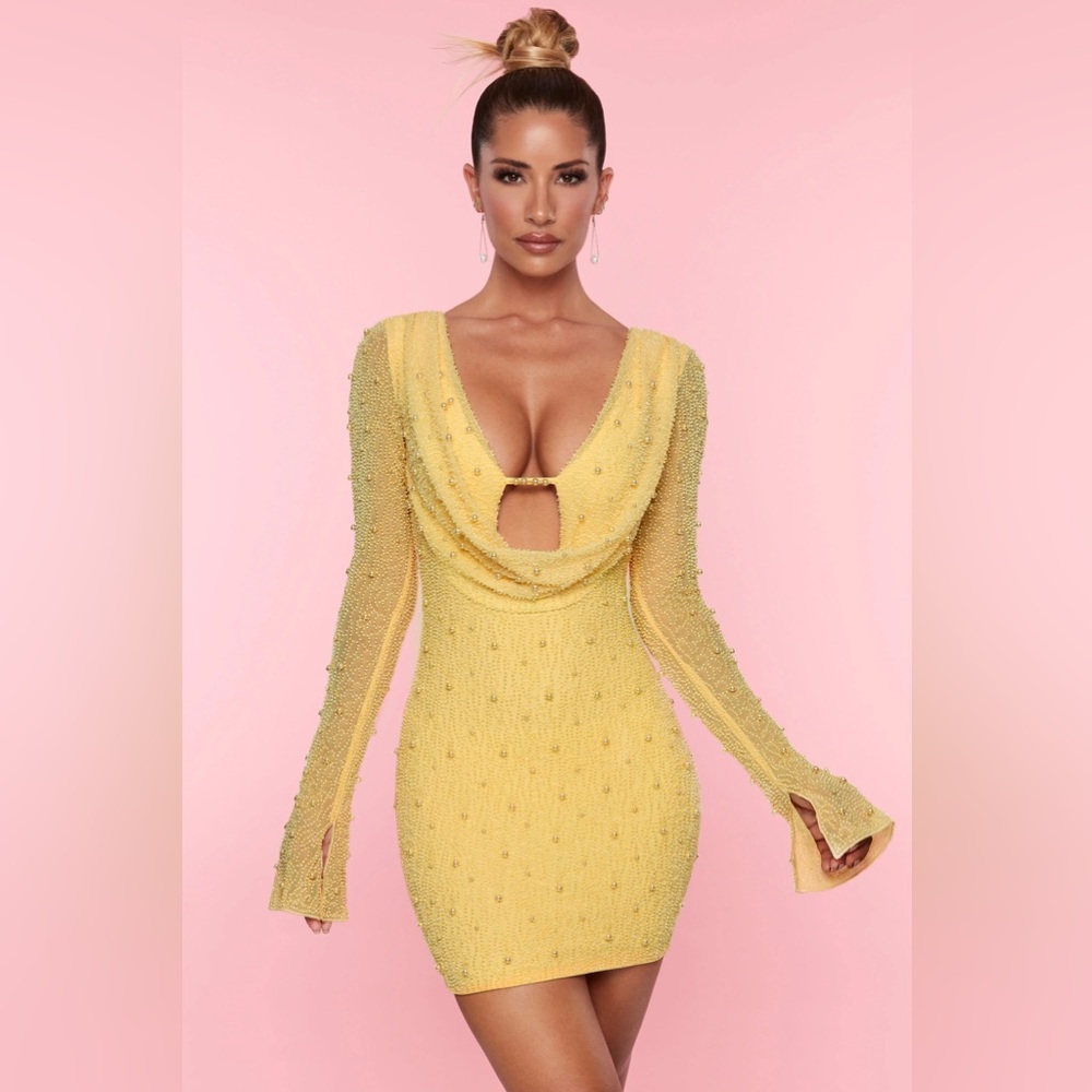 Oh Polly Nice Yellow Embellished Dress